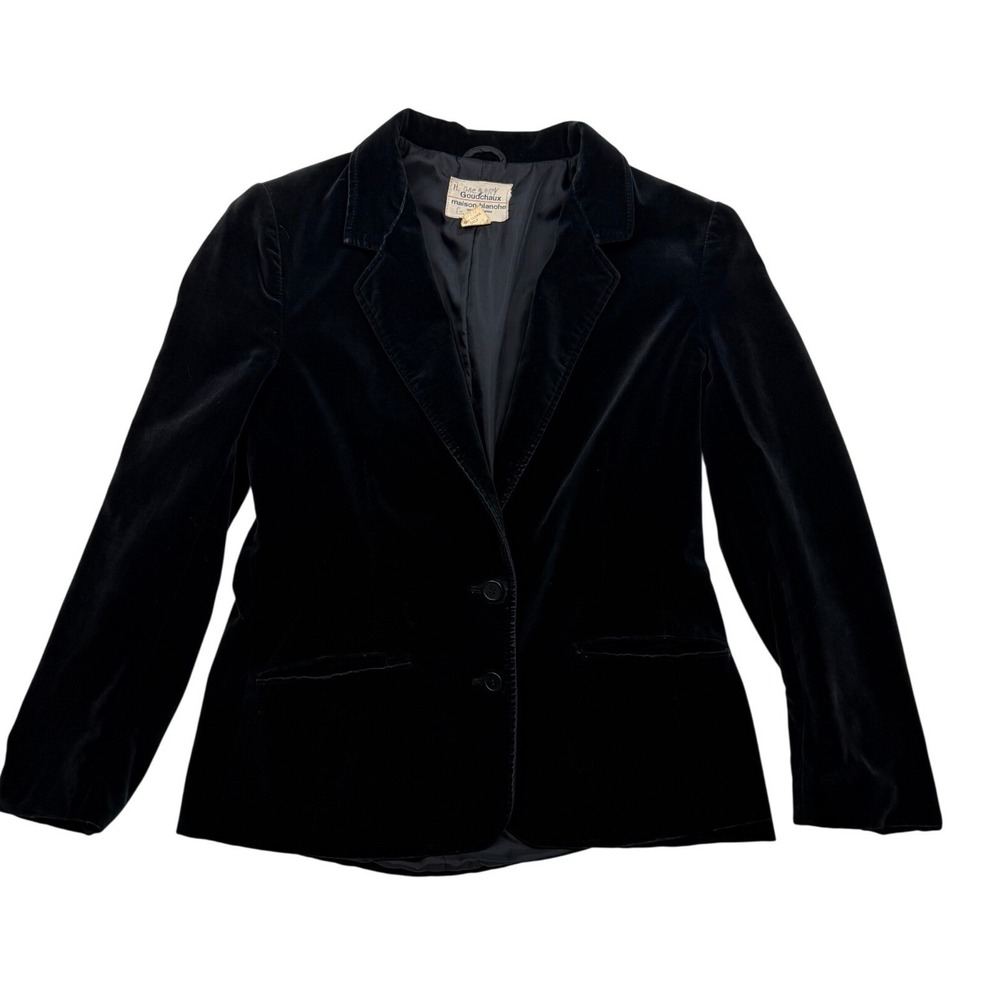 Vintage 80s Goudchaux Maison Blanche Black Velvet Blazer Medium Made Japan